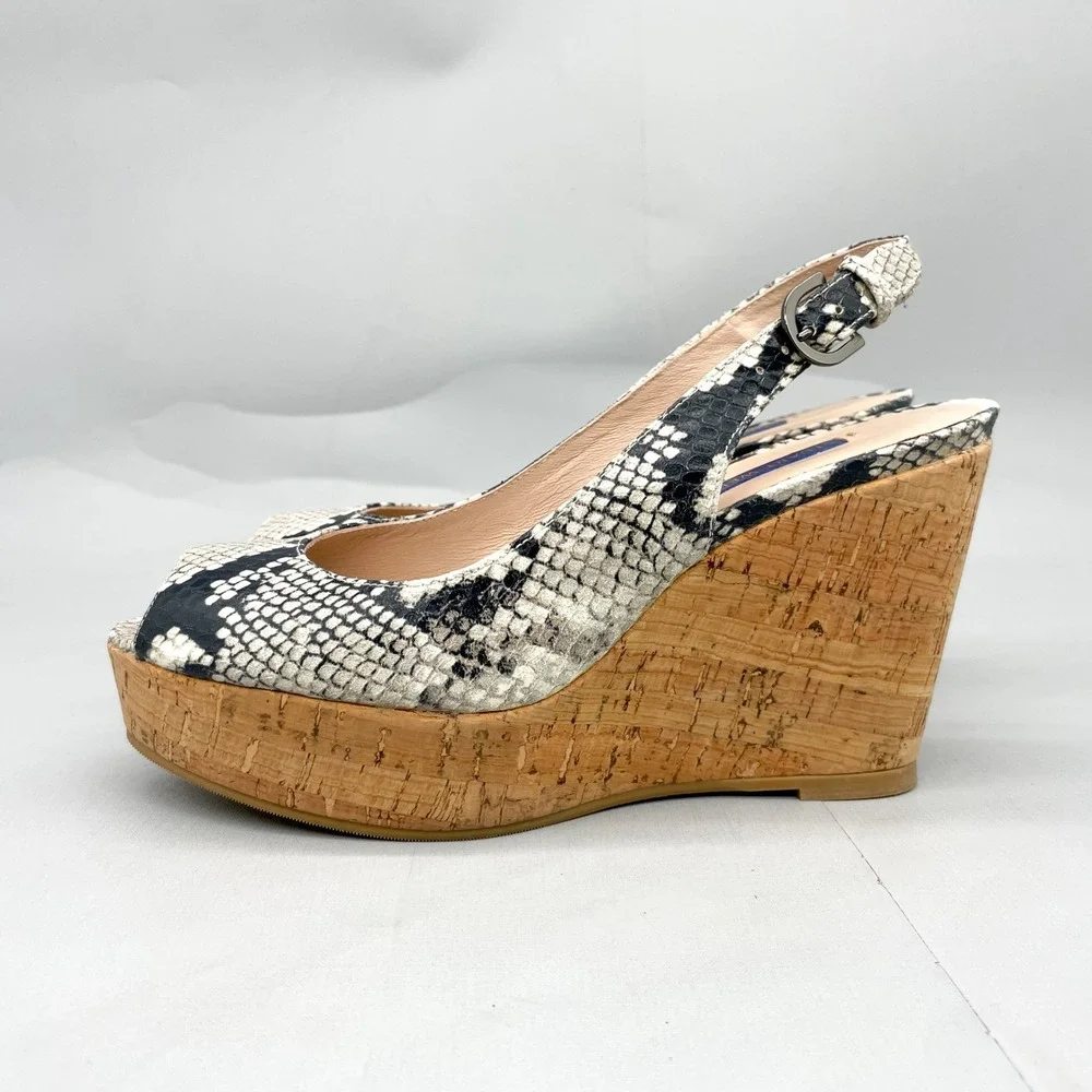 Stuart Weitzman Womens 6.5 Jean Sandals SnakePrint Cork Wedge Platform Slingback - Picture 4 of 11